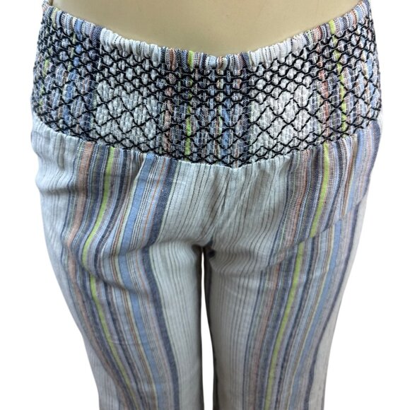 Indigo Rein Womens Striped Cropped Pants With Smocked Waistband Multicolor Sz M - Picture 4 of 8